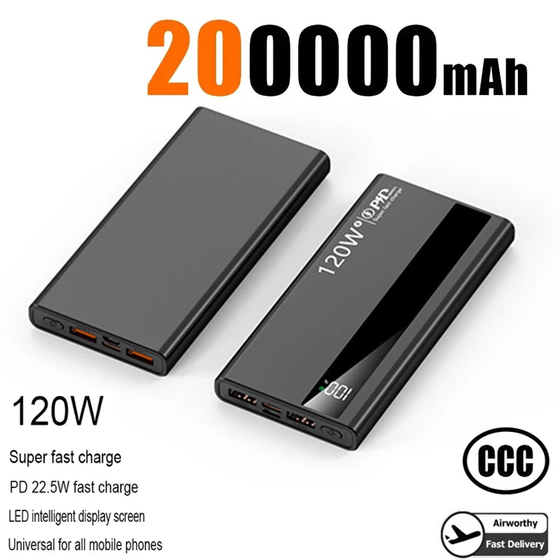 120W Fast Charging Power Bank 500000mAh High Capacity External Battery Digital Display Portable Power Bank For Iphone17 Xiaomi17
