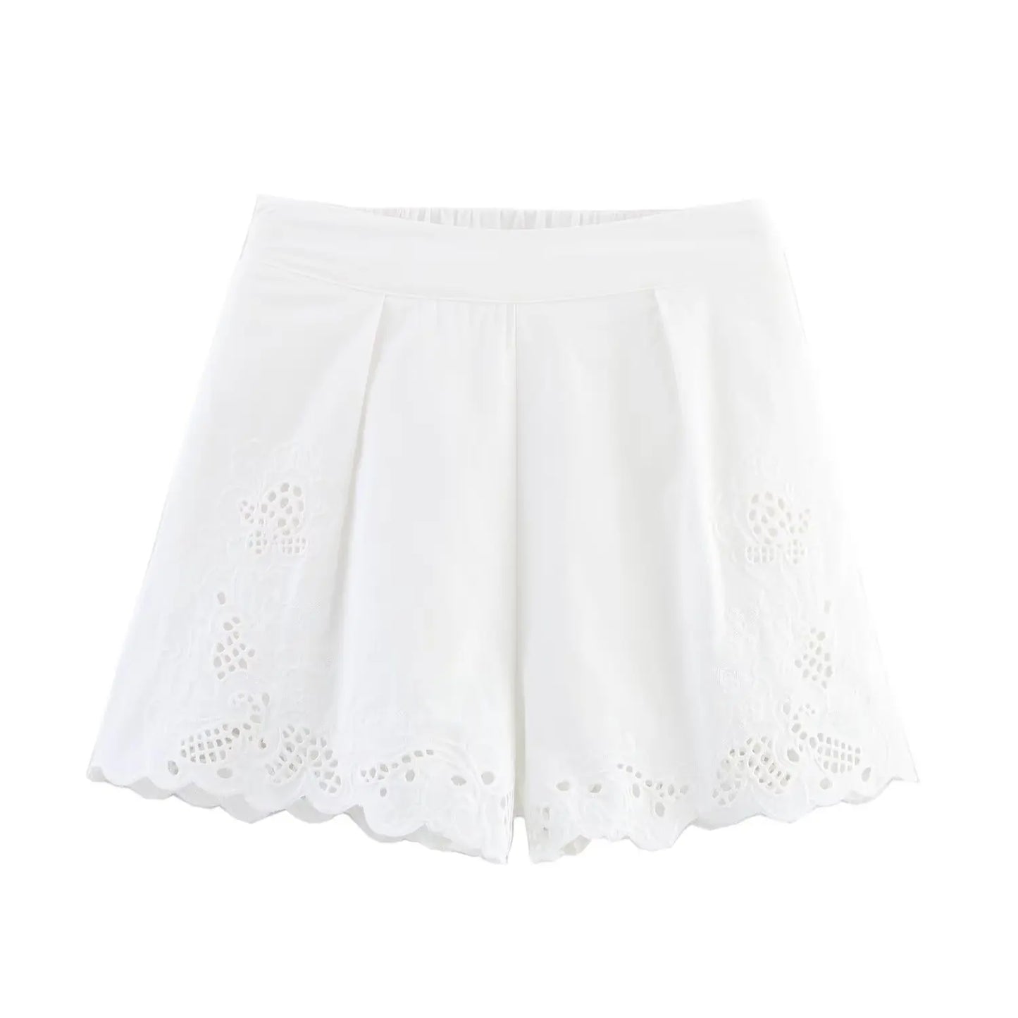 KONDALA Women Elegant Embroidered Set White Shorts Set O-Neck Loose Shirt Lace Shorts 2025 Summer Fashion High Street Shorts Set