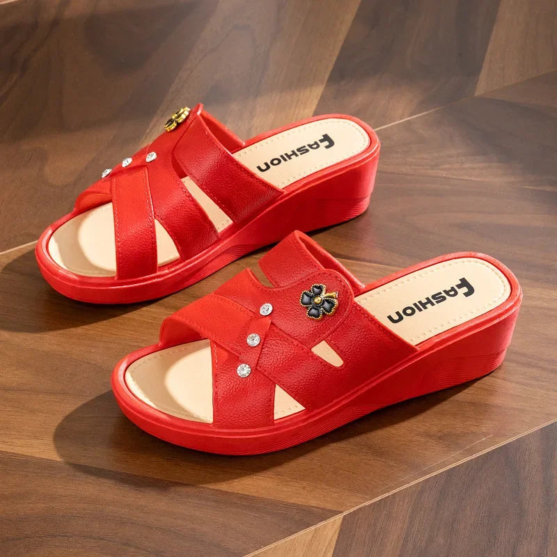 Women Shoes Summer Slippers Women Wear Outside Thick Sole Wedge Heels Fashion Slippers Soft Bottom Mother Shoes Zapatos De Mujer