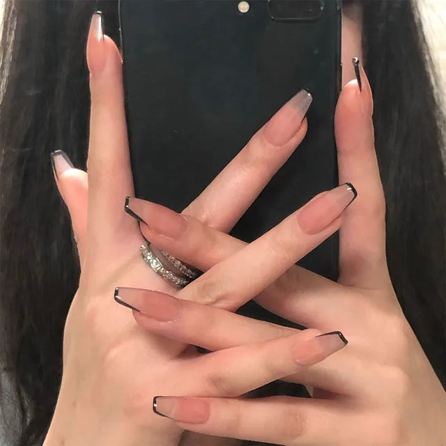 24Pcs Blue Flame Love Wearing False Nails Press On Nail Tips Full Cover Manicure Detachable Special Artificial Fake Nails Art