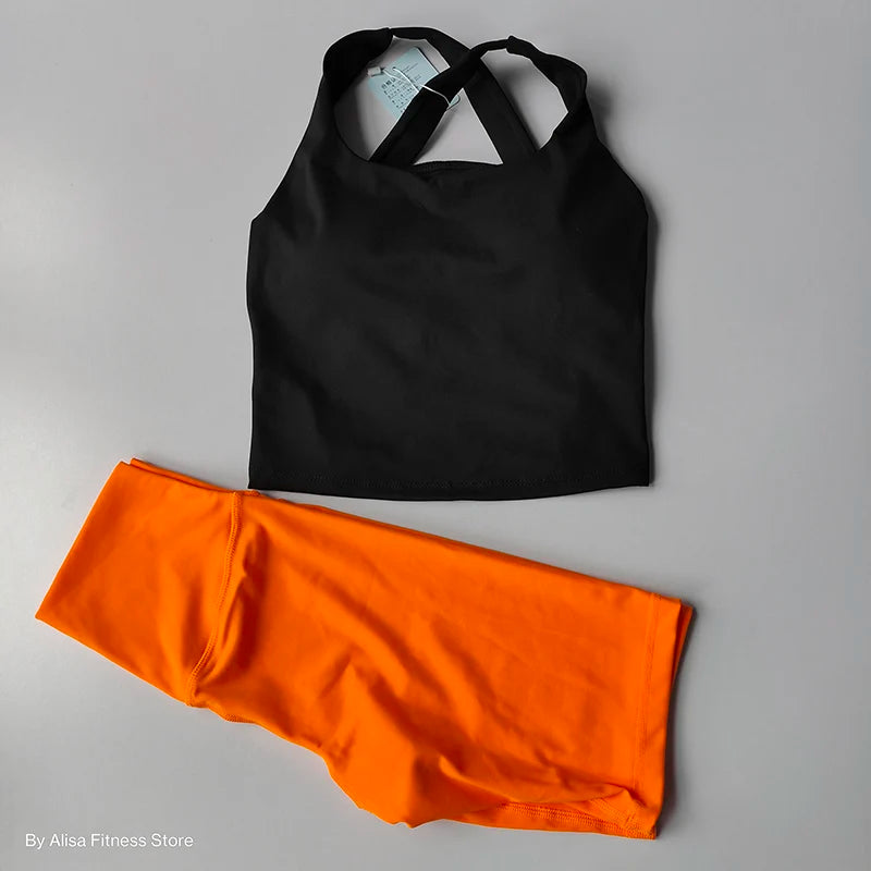 2PCS  Women Yoga Set Workout Sports Bra Set Sportswear Gym Clothing Fitness Long Sleeve Crop Top High Waist Shorts Sports Suits