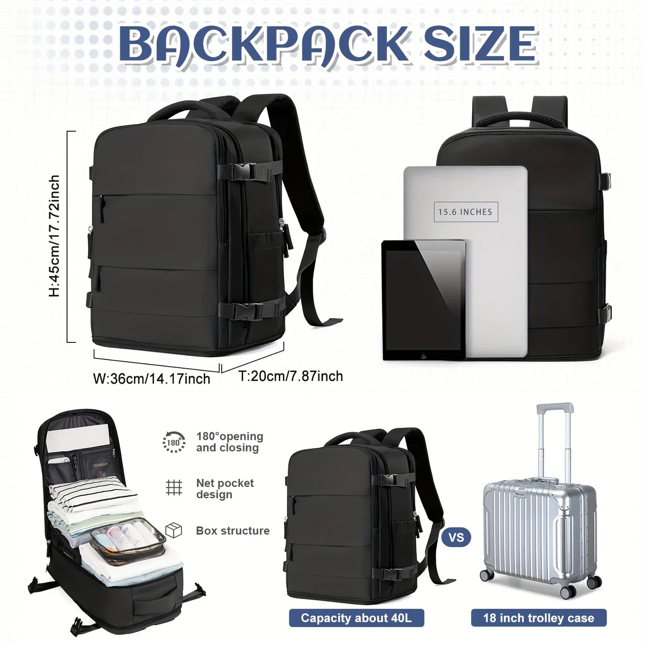 Easyjet 45x36x20 Under Seat Cabin Bags Travel Backpack, Multi-Compartment Carry-On Backpack Men Women Business Notebook Backpack