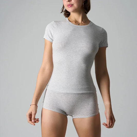 Women's Short Sleeve Slim Fit Top and Boy Shorts Underwear 2-Piece Lingerie Set for Summer Comfort Lightweight Breathable Fabric