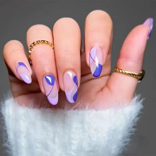 24Pcs Blue Flame Love Wearing False Nails Press On Nail Tips Full Cover Manicure Detachable Special Artificial Fake Nails Art