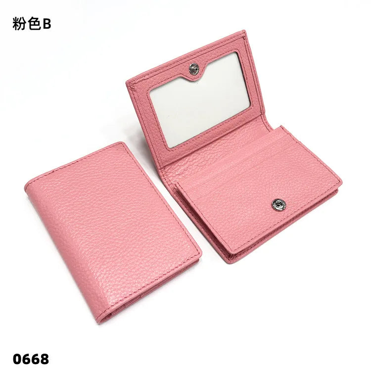 Dropshipping Custom Name Genuine Leather Men Women Business Card Holder Bifold Credit Card Case With ID Window
