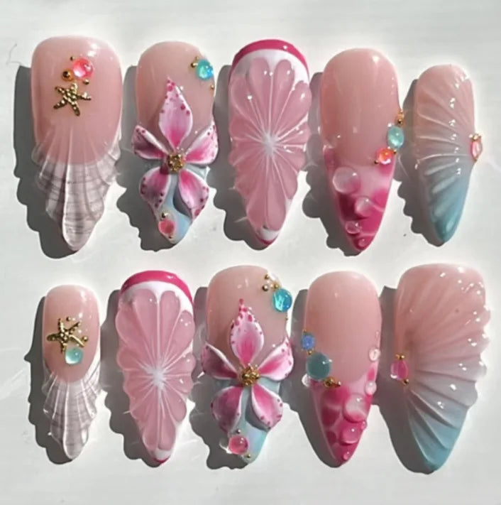 24PCS Spring Summer Pink French Press on Nails Fresh Lemon Strawberry Design Fake Nails for Women Sweet Fruit Almond False Nails