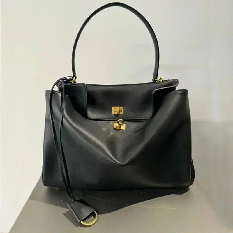 Microfiber Leather Women's Business Briefcase Fashion Single Shoulder Diagonal Cross Handbag with Buckle Underarm Design