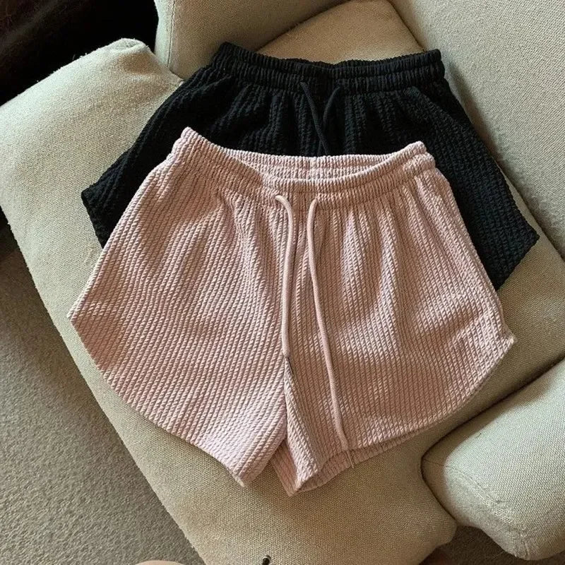 Women Shorts Summer High Elastic Lace Up Drawstring Wide Leg Sweat Short  Shorts for Women  Women Clothing  Womens Shorts