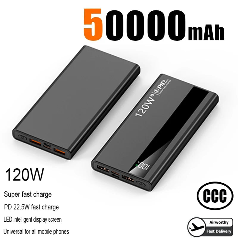 120W Fast Charging Power Bank 500000mAh High Capacity External Battery Digital Display Portable Power Bank For Iphone17 Xiaomi17