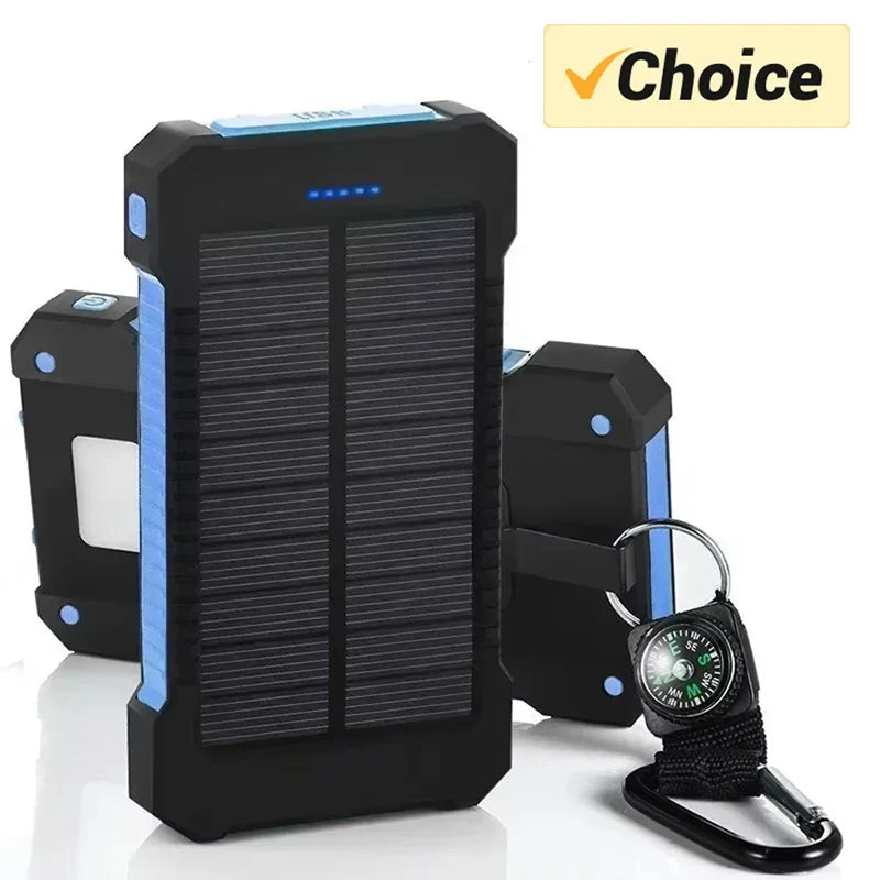 200000mAh Portable Solar Power Bank, External Battery, Fast Charging, Waterproof, with SOS Flashlight Emergency Power Supply New