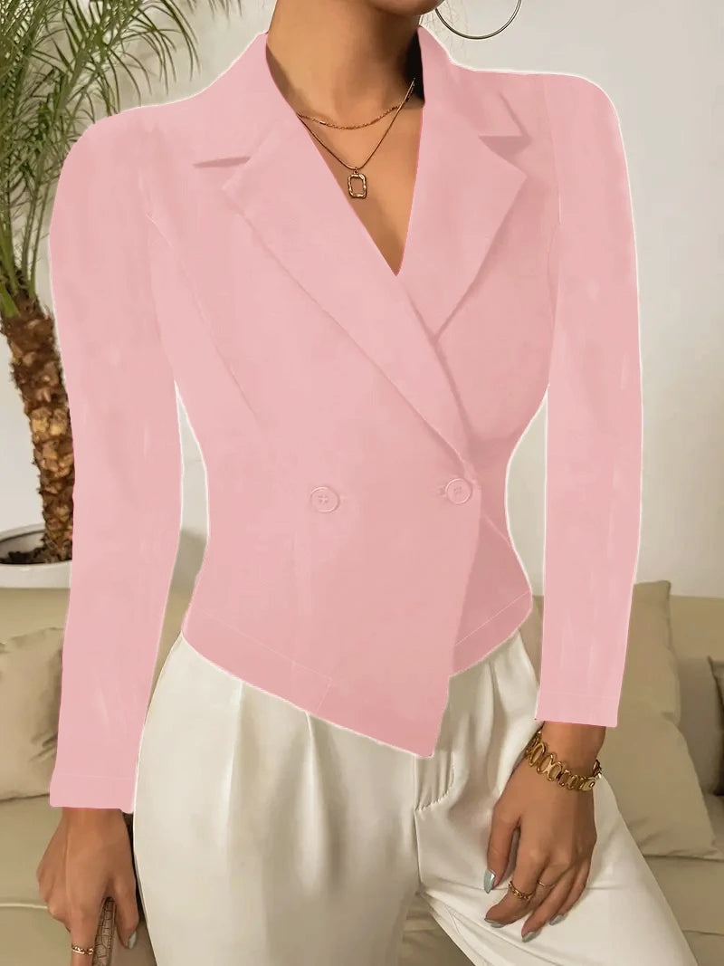 Women Business Casual Slim Ruched Buttons Blazers Notch Lapel Long Sleeve Work Office Blazer