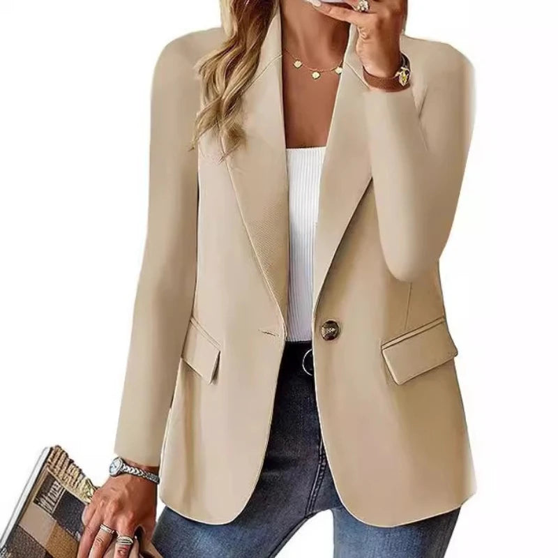 Women's Business Blazer Long Sweater Cardigan Lapel Long Sleeve Solid Button Casual Elegant Jacket Coat Trendy Loose Outwear