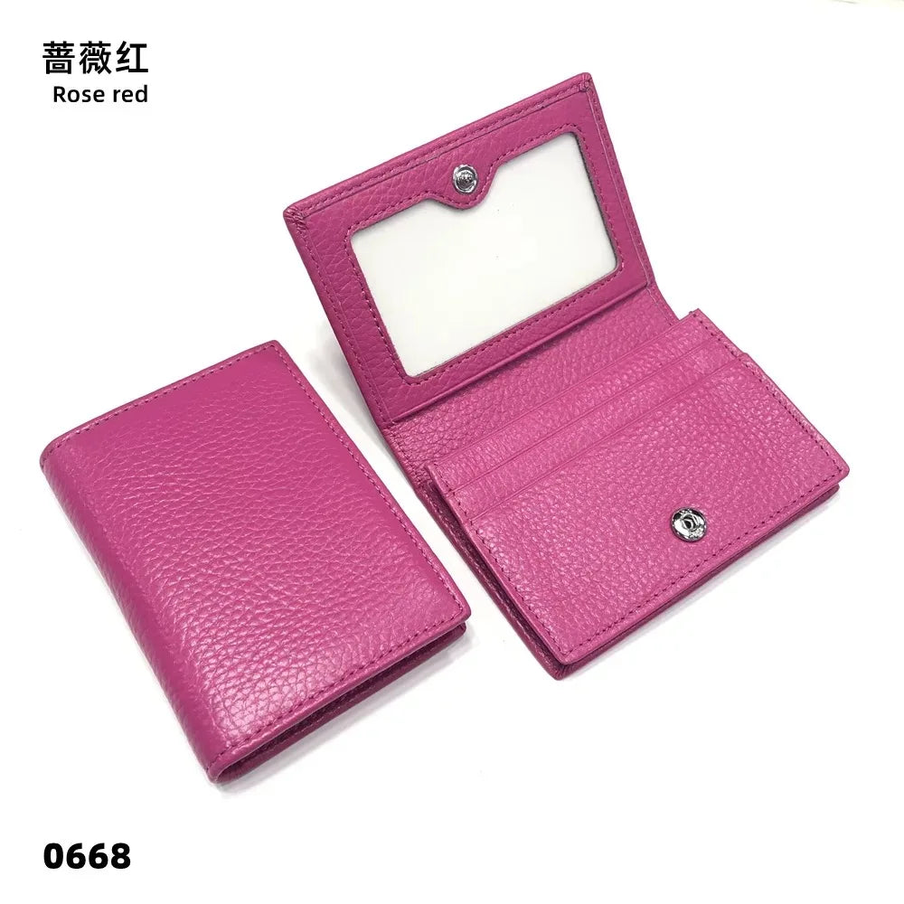 Dropshipping Custom Name Genuine Leather Men Women Business Card Holder Bifold Credit Card Case With ID Window
