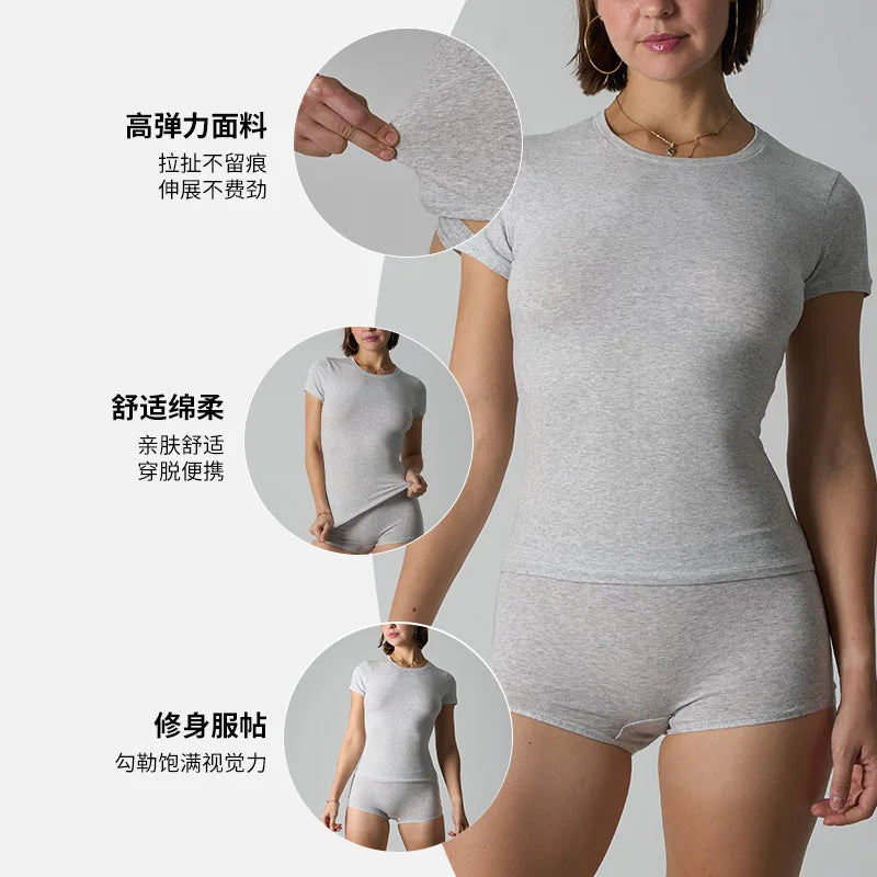 Women's Short Sleeve Slim Fit Top and Boy Shorts Underwear 2-Piece Lingerie Set for Summer Comfort Lightweight Breathable Fabric