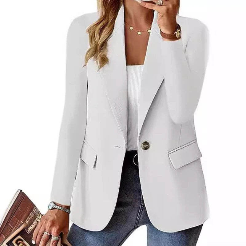 Women's Business Blazer Long Sweater Cardigan Lapel Long Sleeve Solid Button Casual Elegant Jacket Coat Trendy Loose Outwear