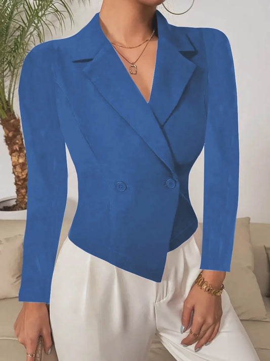 Women Business Casual Slim Ruched Buttons Blazers Notch Lapel Long Sleeve Work Office Blazer