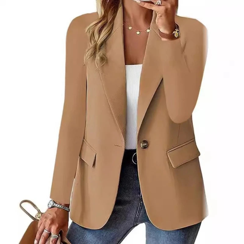 Women's Business Blazer Long Sweater Cardigan Lapel Long Sleeve Solid Button Casual Elegant Jacket Coat Trendy Loose Outwear