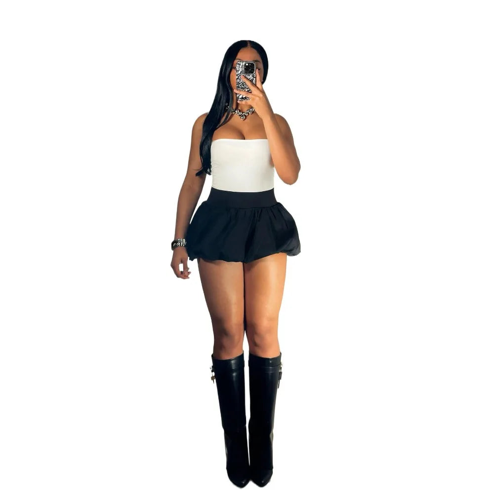 FAGADOER Fashion Solid Bubble Ruched Mini Skirts Women Elastic High Waist Slim Puff Skirts Summer New Female Matching Streetwear