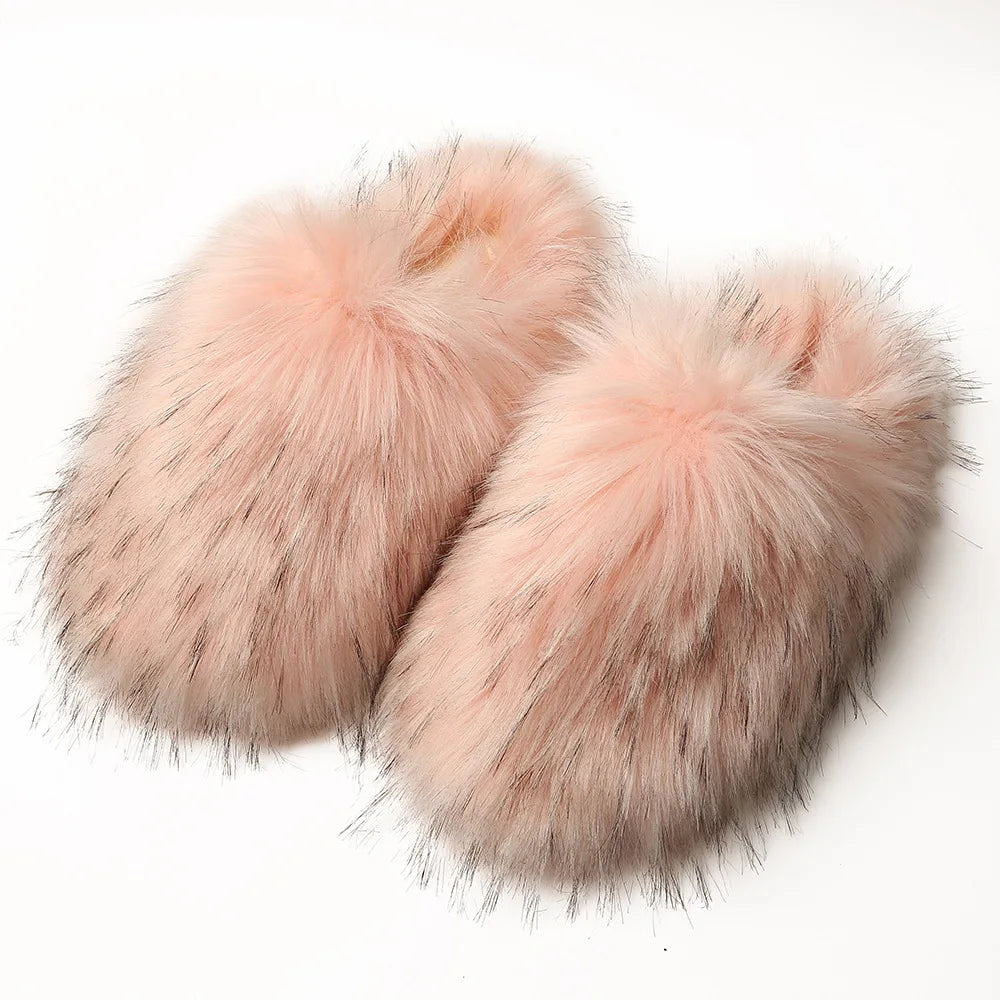 Women's Fuzzy Slippers for Fall and Winter, Home Use, Fleece-Lined, Warm, Faux Fur, Non-Slip, Toe-Covered, Fuzzy Slippers
