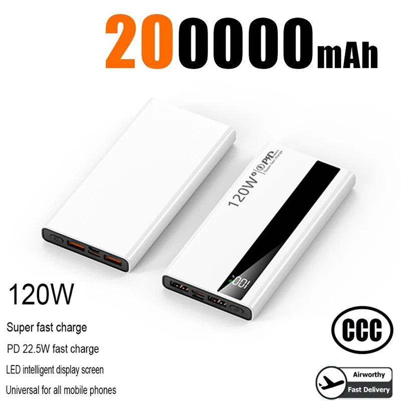 120W Fast Charging Power Bank 500000mAh High Capacity External Battery Digital Display Portable Power Bank For Iphone17 Xiaomi17