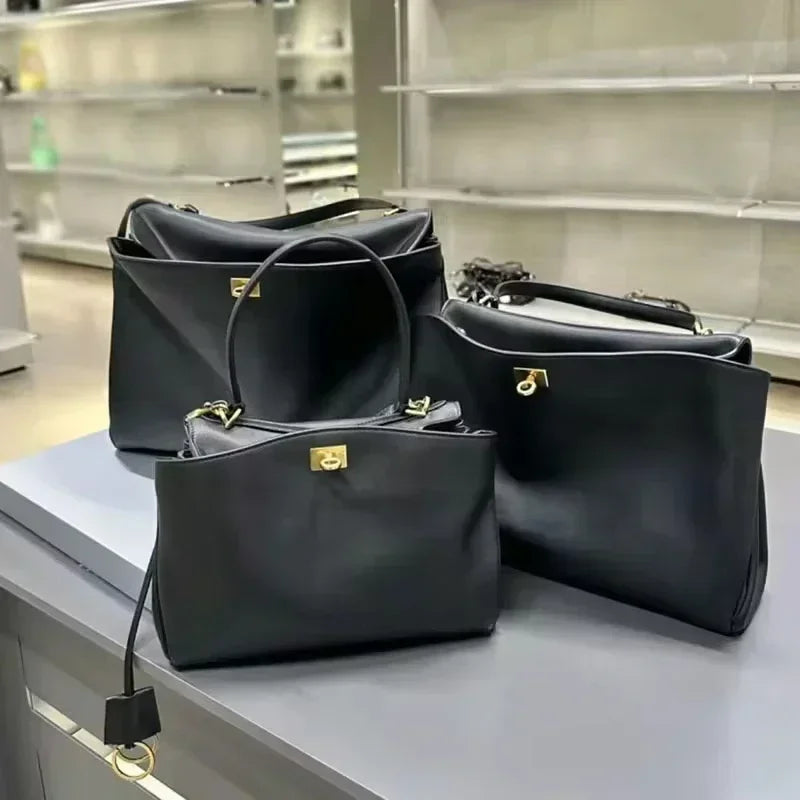 Microfiber Leather Women's Business Briefcase Fashion Single Shoulder Diagonal Cross Handbag with Buckle Underarm Design