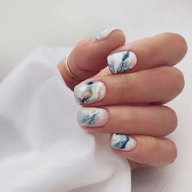 24Pcs Blue Flame Love Wearing False Nails Press On Nail Tips Full Cover Manicure Detachable Special Artificial Fake Nails Art