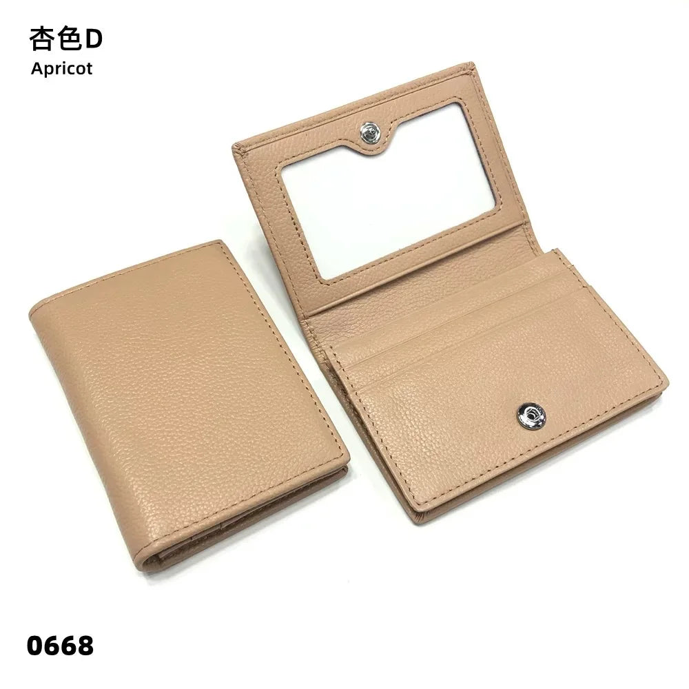 Dropshipping Custom Name Genuine Leather Men Women Business Card Holder Bifold Credit Card Case With ID Window