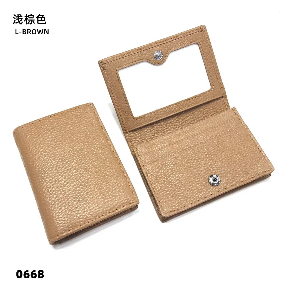 Dropshipping Custom Name Genuine Leather Men Women Business Card Holder Bifold Credit Card Case With ID Window