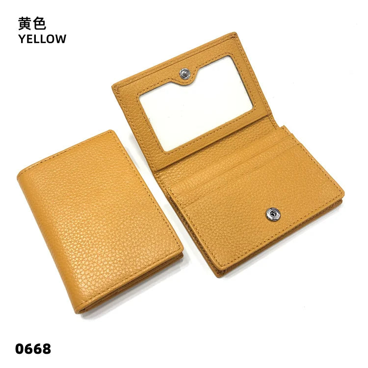 Dropshipping Custom Name Genuine Leather Men Women Business Card Holder Bifold Credit Card Case With ID Window
