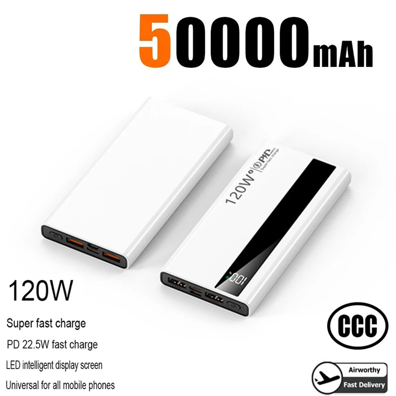 120W Fast Charging Power Bank 500000mAh High Capacity External Battery Digital Display Portable Power Bank For Iphone17 Xiaomi17