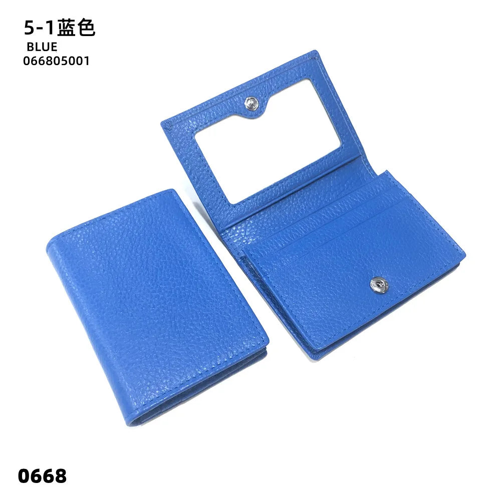 Dropshipping Custom Name Genuine Leather Men Women Business Card Holder Bifold Credit Card Case With ID Window