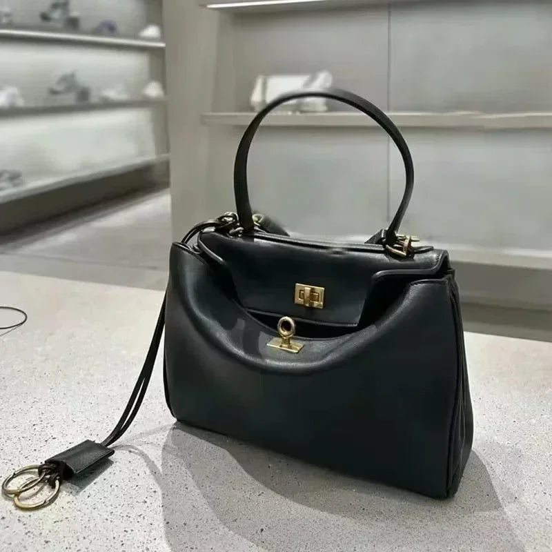 Microfiber Leather Women's Business Briefcase Fashion Single Shoulder Diagonal Cross Handbag with Buckle Underarm Design