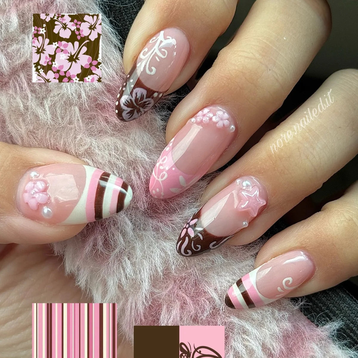 24PCS Spring Summer Pink French Press on Nails Fresh Lemon Strawberry Design Fake Nails for Women Sweet Fruit Almond False Nails