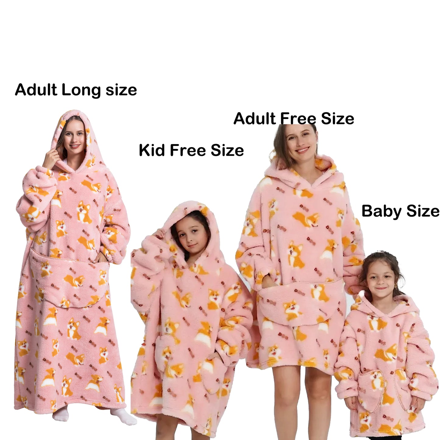 Flannel Blanket with Sleeves Winter Hoodies Sweatshirt   Fleece Giant Wearable Blanket Hoodie Oversized for adults kids babys