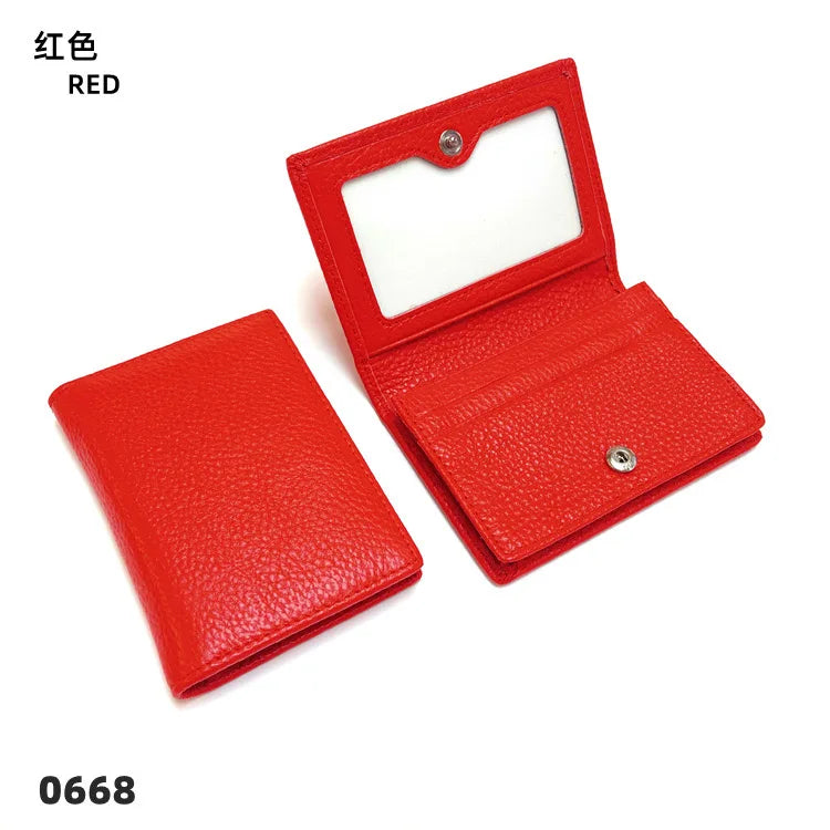 Dropshipping Custom Name Genuine Leather Men Women Business Card Holder Bifold Credit Card Case With ID Window
