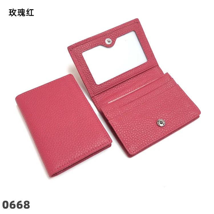 Dropshipping Custom Name Genuine Leather Men Women Business Card Holder Bifold Credit Card Case With ID Window