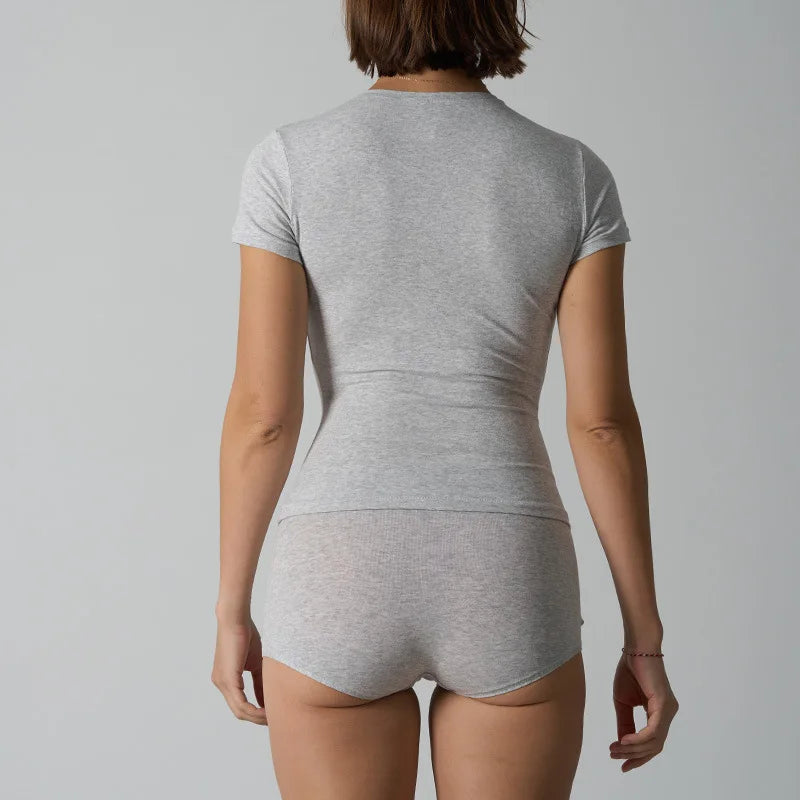 Women's Short Sleeve Slim Fit Top and Boy Shorts Underwear 2-Piece Lingerie Set for Summer Comfort Lightweight Breathable Fabric