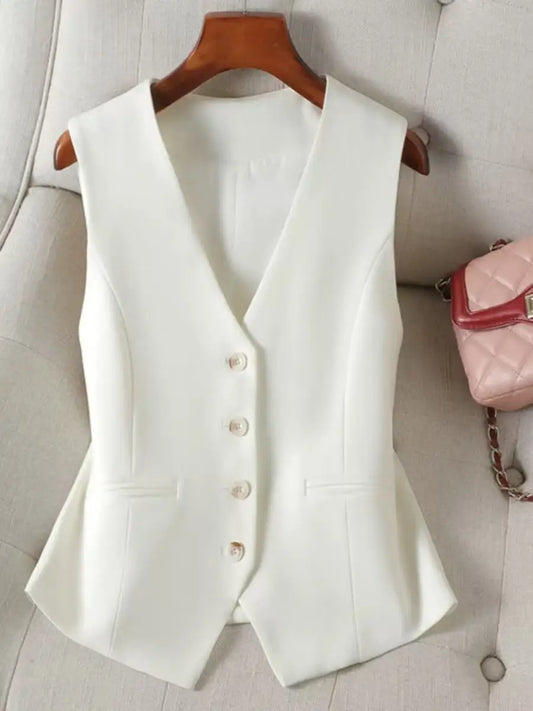 Women's Formal Business Vest Sleeveless Tailored Button Up Waistcoat Professional Office Outerwear Top Slim Fit Professional