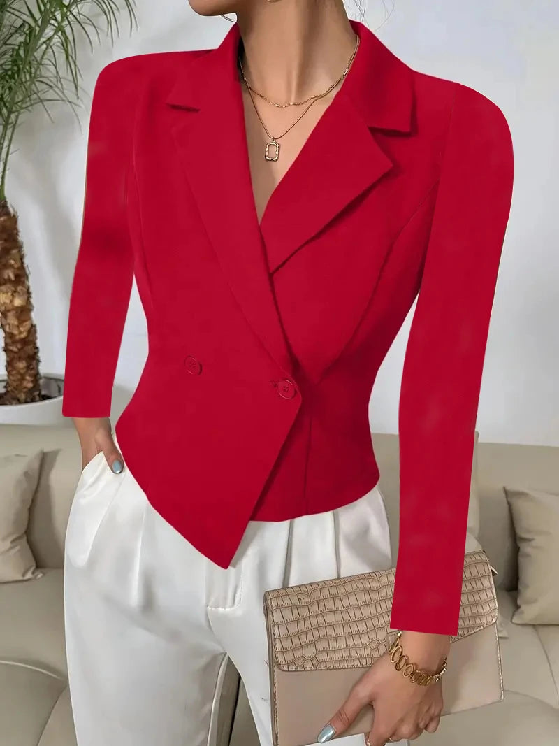Women Business Casual Slim Ruched Buttons Blazers Notch Lapel Long Sleeve Work Office Blazer