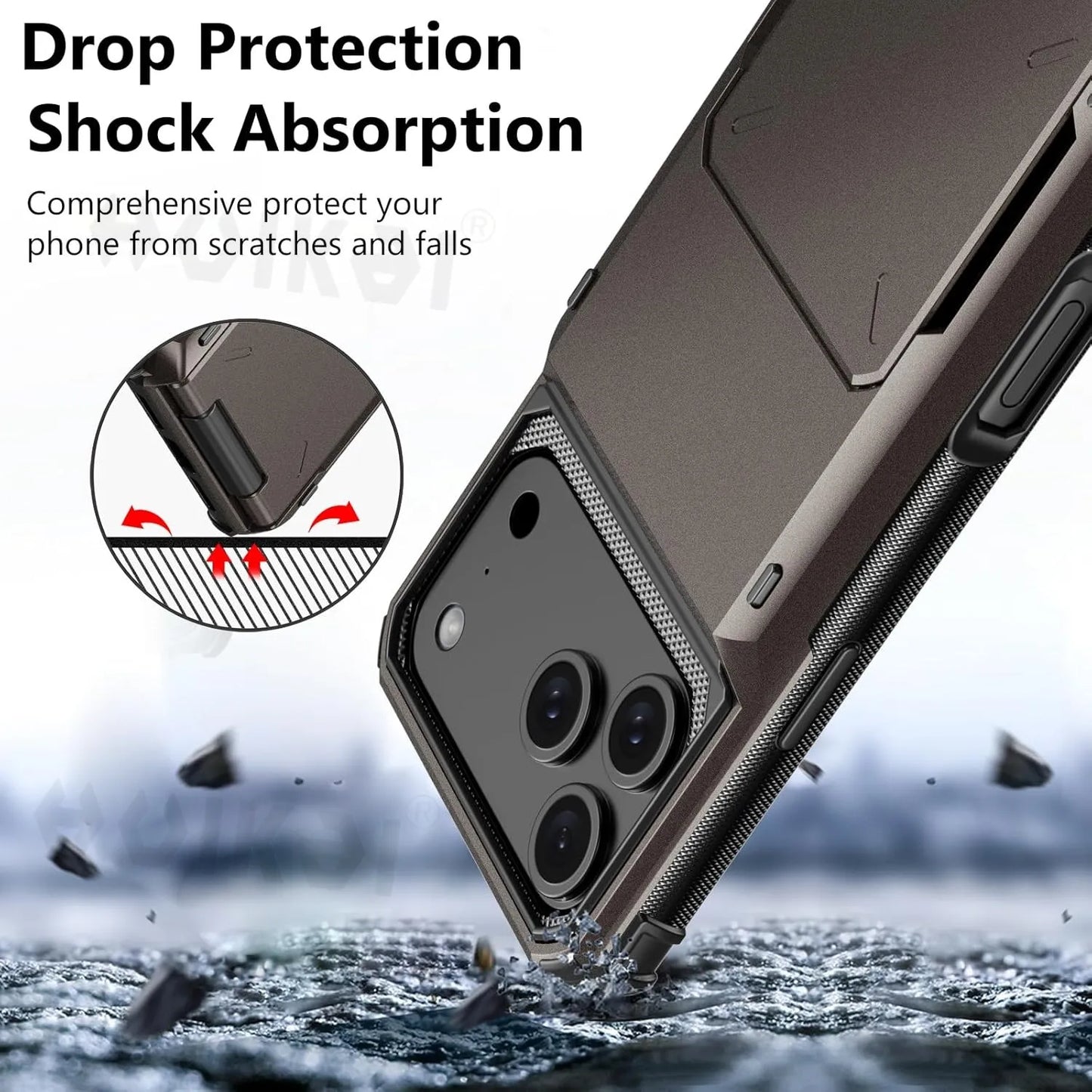 Card Holder Case For iPhone 17 Pro Max 17e 16 Pro Max 15 14 13 12 Heavy Duty Wallet Hidden Flip Slot Protective Hard Back Covers