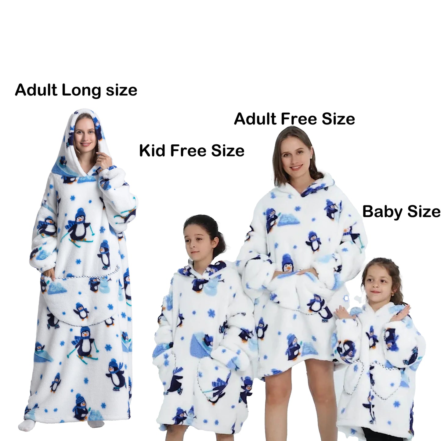 Flannel Blanket with Sleeves Winter Hoodies Sweatshirt   Fleece Giant Wearable Blanket Hoodie Oversized for adults kids babys