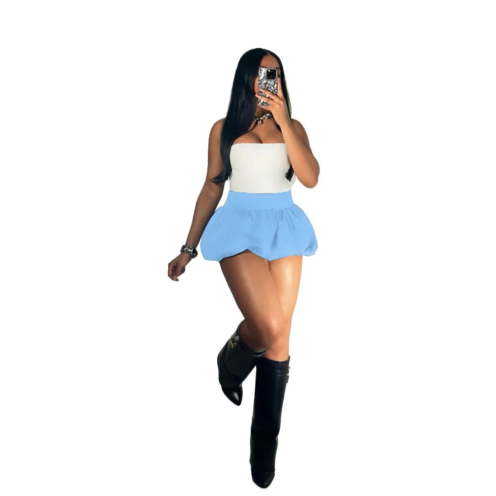 FAGADOER Fashion Solid Bubble Ruched Mini Skirts Women Elastic High Waist Slim Puff Skirts Summer New Female Matching Streetwear