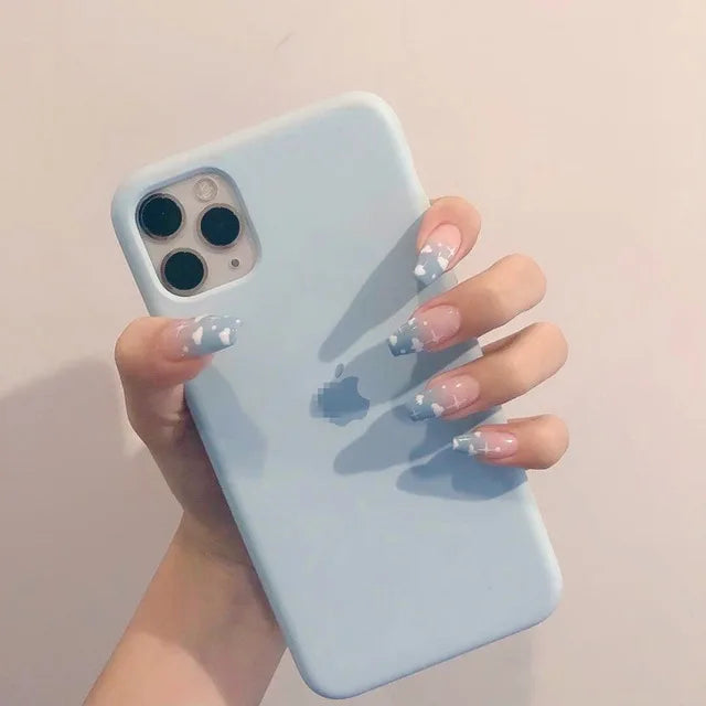24Pcs Blue Flame Love Wearing False Nails Press On Nail Tips Full Cover Manicure Detachable Special Artificial Fake Nails Art