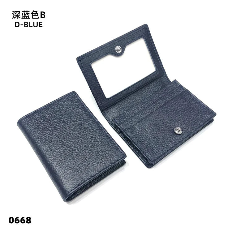 Dropshipping Custom Name Genuine Leather Men Women Business Card Holder Bifold Credit Card Case With ID Window