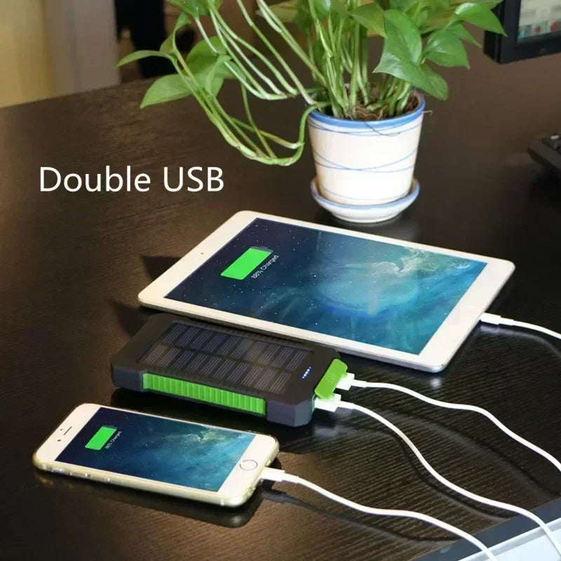 200000mAh Portable Solar Power Bank, External Battery, Fast Charging, Waterproof, with SOS Flashlight Emergency Power Supply New
