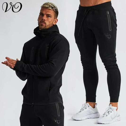 Men's Gym Spring and Autumn Sports Suit Streetwear Fitness Zipper Jogging Hooded Hoodie Casual Jacket Cotton Male Clothing