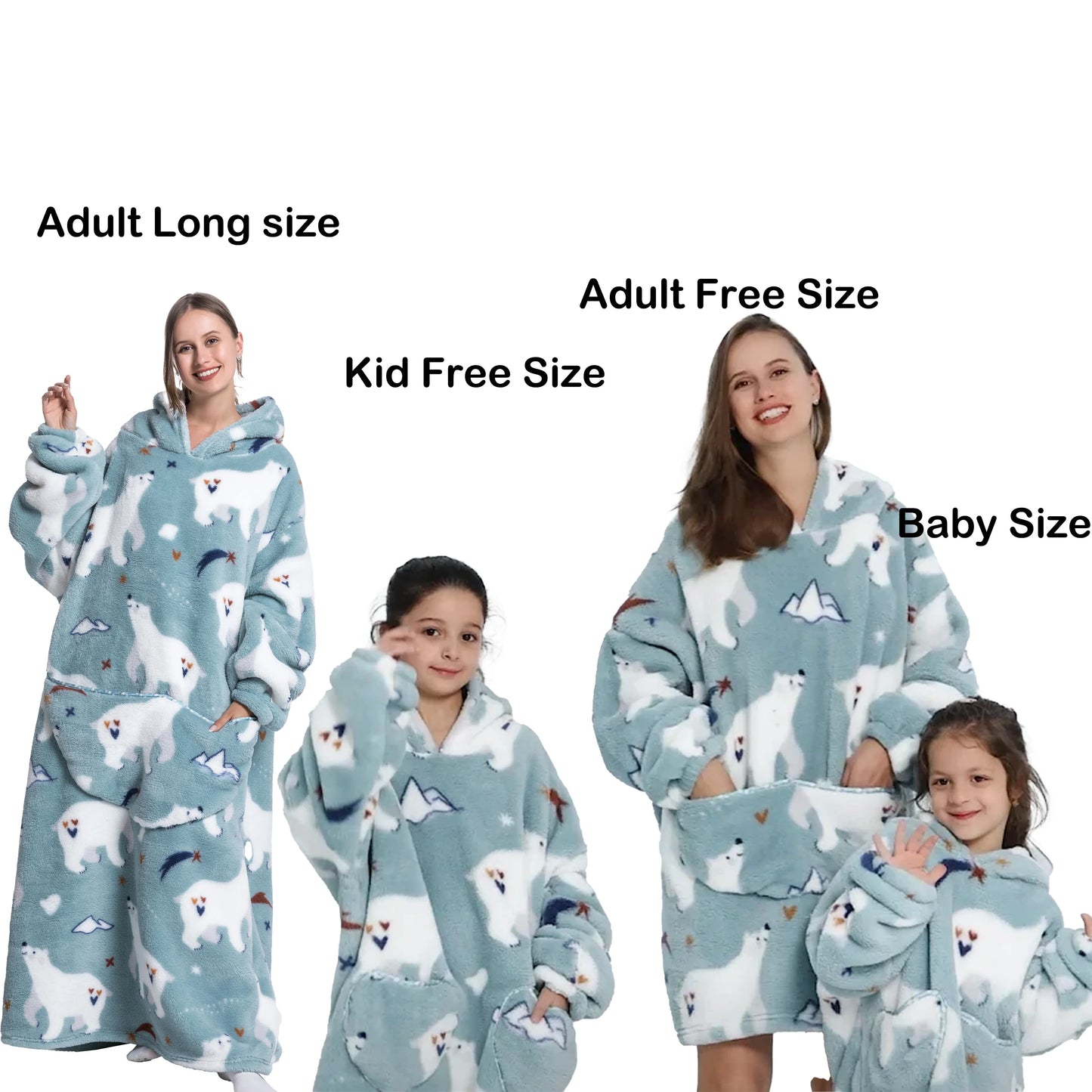 Flannel Blanket with Sleeves Winter Hoodies Sweatshirt   Fleece Giant Wearable Blanket Hoodie Oversized for adults kids babys