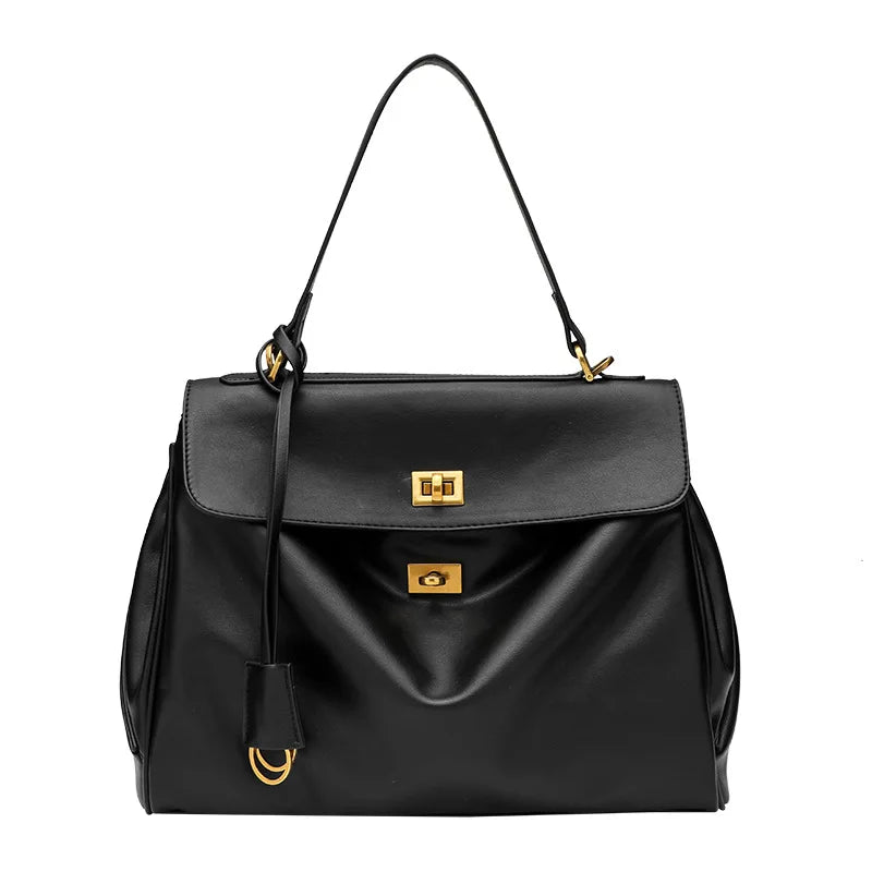 Microfiber Leather Women's Business Briefcase Fashion Single Shoulder Diagonal Cross Handbag with Buckle Underarm Design