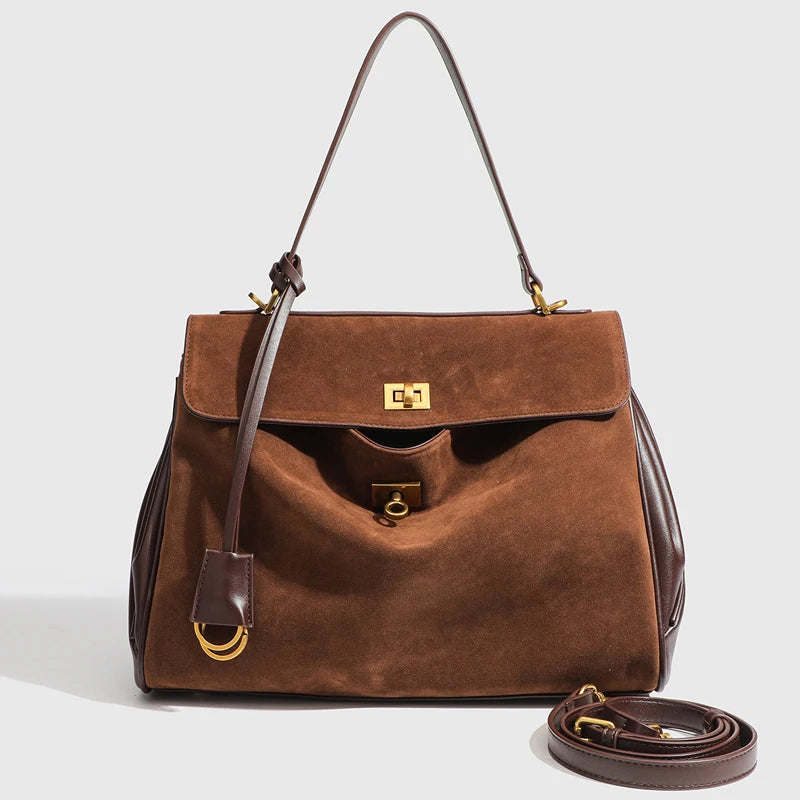 Microfiber Leather Women's Business Briefcase Fashion Single Shoulder Diagonal Cross Handbag with Buckle Underarm Design