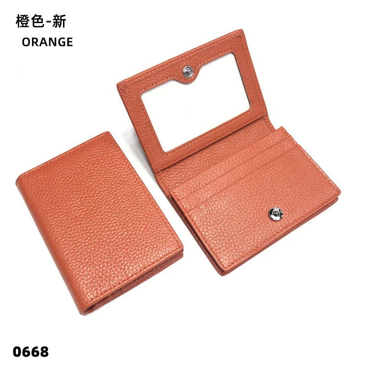 Dropshipping Custom Name Genuine Leather Men Women Business Card Holder Bifold Credit Card Case With ID Window